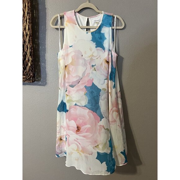 Calvin Klein Dress 12 Sleeveless Flowy Blush Floral Stretch Career Church NEW - Picture 11 of 13